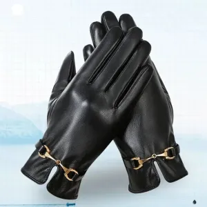 Full Finger PU Leather Gloves Windproof Waterproof Driving Gloves Thicken Winter Warm Touch Screen Gloves Outdoor Sports
