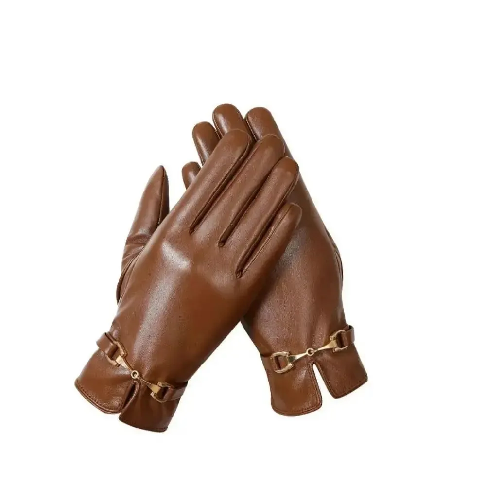 Full Finger PU Leather Gloves Windproof Waterproof Driving Gloves Thicken Winter Warm Touch Screen Gloves Outdoor Sports