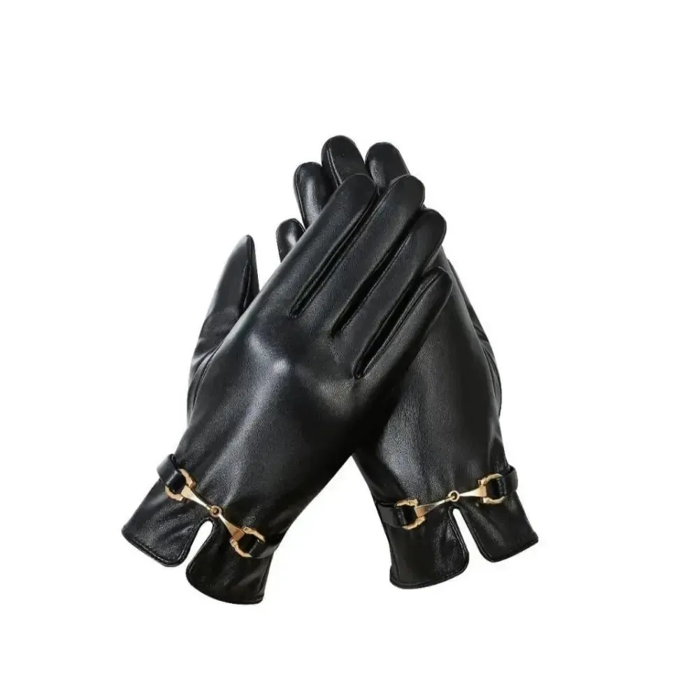 Full Finger PU Leather Gloves Windproof Waterproof Driving Gloves Thicken Winter Warm Touch Screen Gloves Outdoor Sports