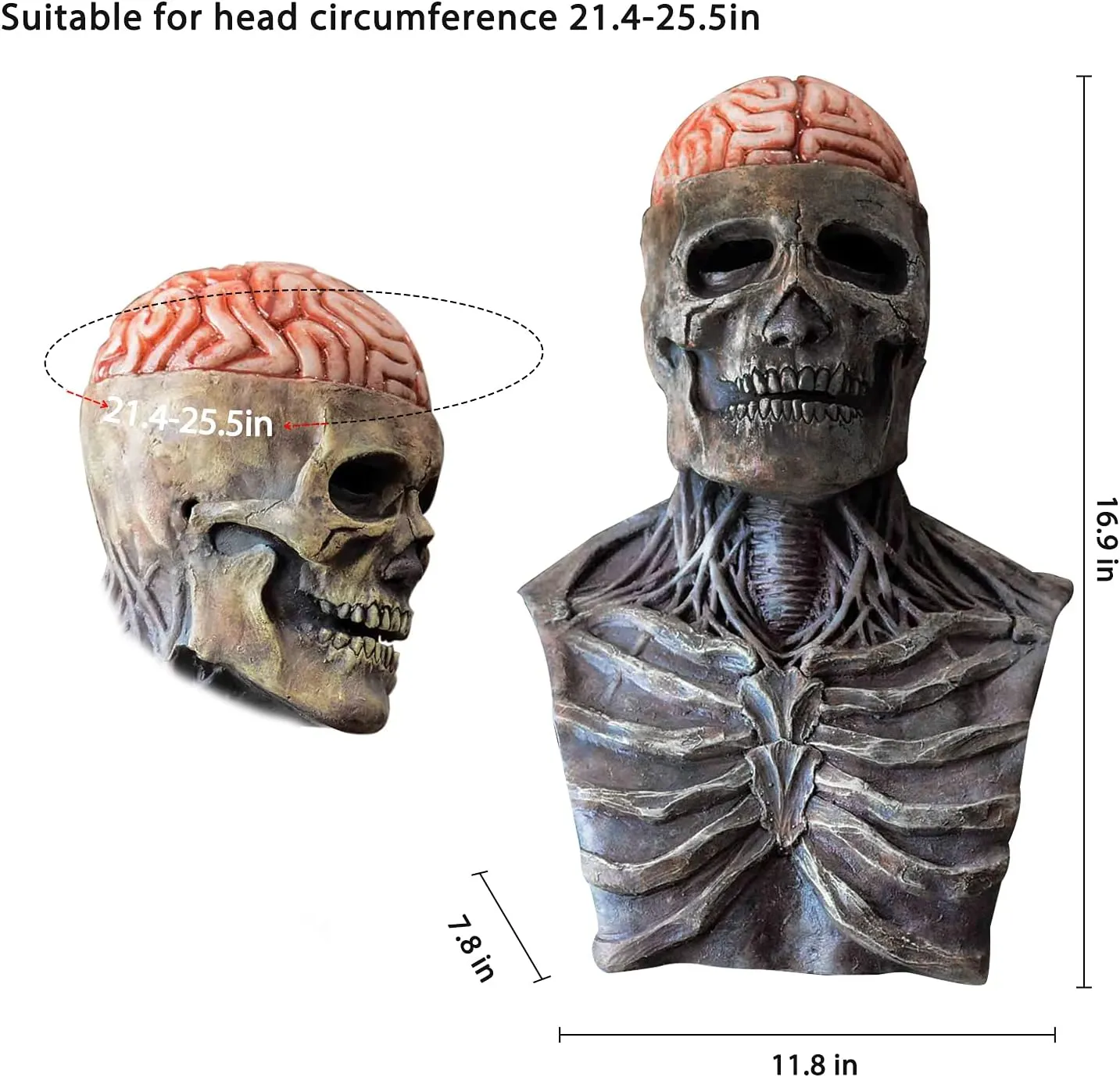 Full Head Skull Mask with Movable Jaw, Halloween Scary Realistic Latex Mask