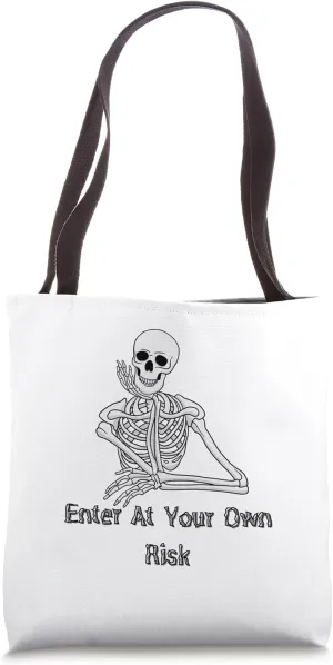 Funny Enter At Your Own Risk Skeleton Retro Vintage Skull Tote Bag