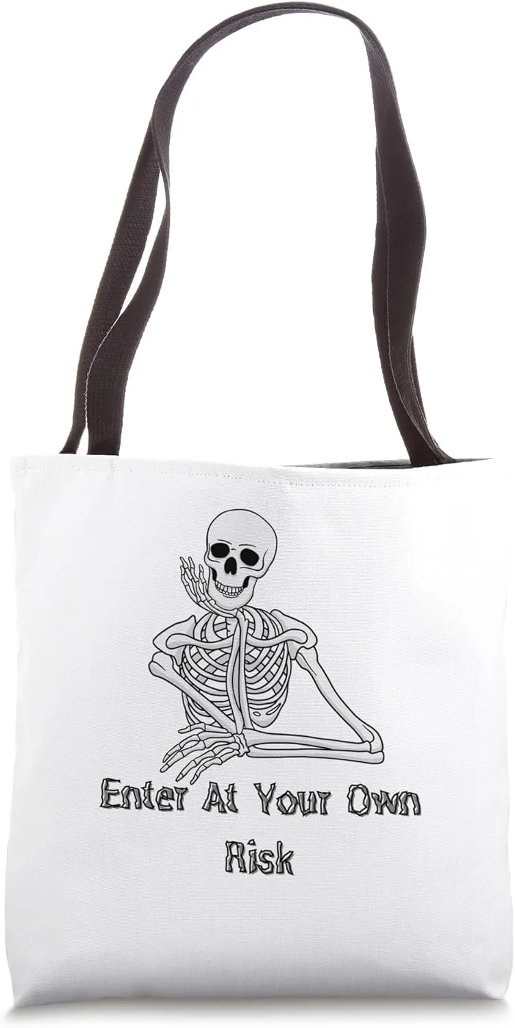Funny Enter At Your Own Risk Skeleton Retro Vintage Skull Tote Bag