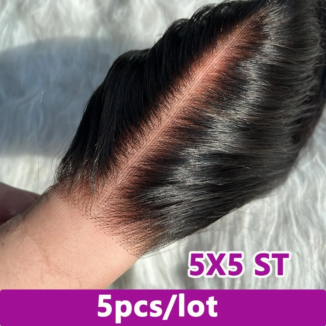 Fushen SKINLIKE 2x6 Real HD SKINLIKE 0.10mm Ultra-thin Invisible Swiss Lace Closure Small Knot Undetectable Melted Virgin Human Hair Closure (5X5 ST HD Lace Closure 5pcs, 18inches)