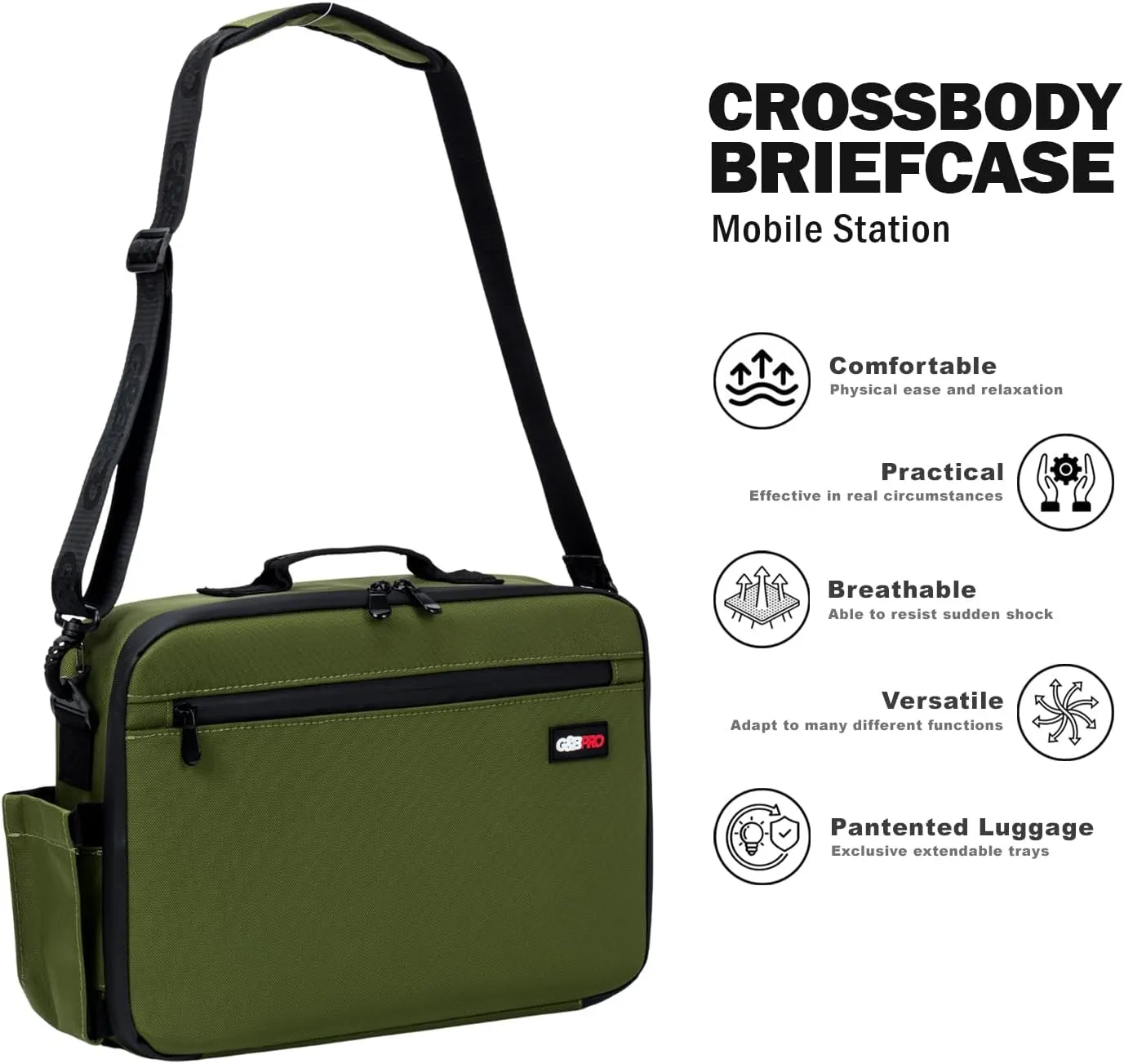 G&BPRO Crossbody Briefcase with Extending Tray System | All-in-one Mobile Workstation Travel Bag
