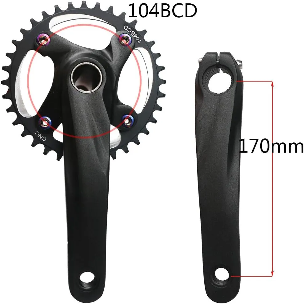 GANOPPER 170mm Crankset 30T 32T 34T 36T 38T Single Speed Mountain Bike Cycling Road Bike Crank Arm Set
