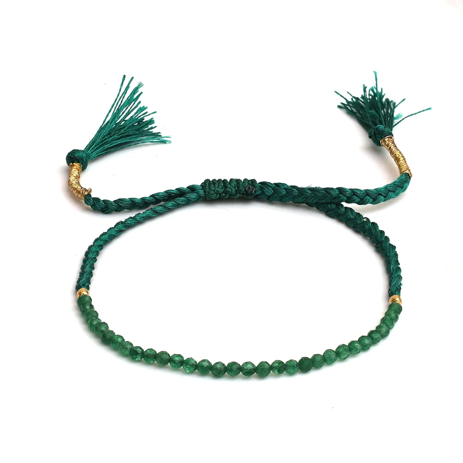 Gempires Green Jade Beaded Bracelet Handmade Gemstone Braided Jewelry Pull String Adjustable Bracelets For Women