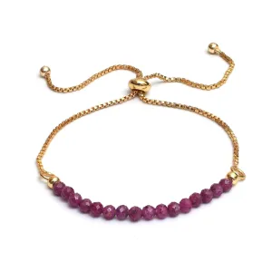Gempires Natural Ruby Gemstone Beads Bracelets for Women, July Birthstone Bolo Bracelet, 14k Gold Plated Chain (6-9 inch Adjustable Length)