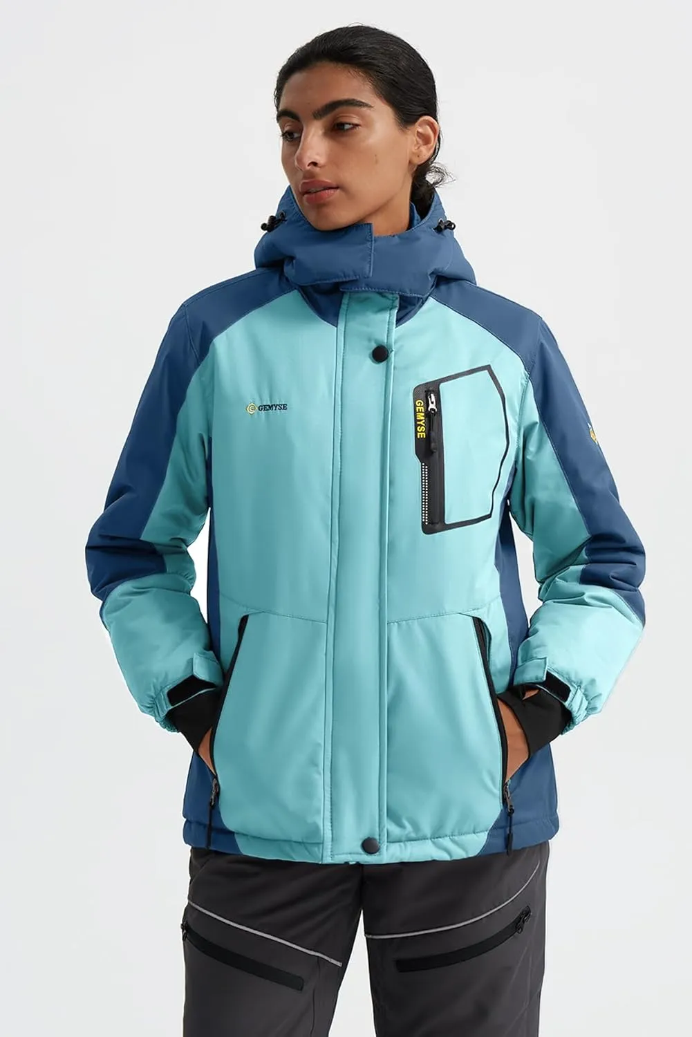 GEMYSE Women's Mountain Waterproof Ski Snow Jacket Rain Winter Jacket Coat Hooded Windproof Parka