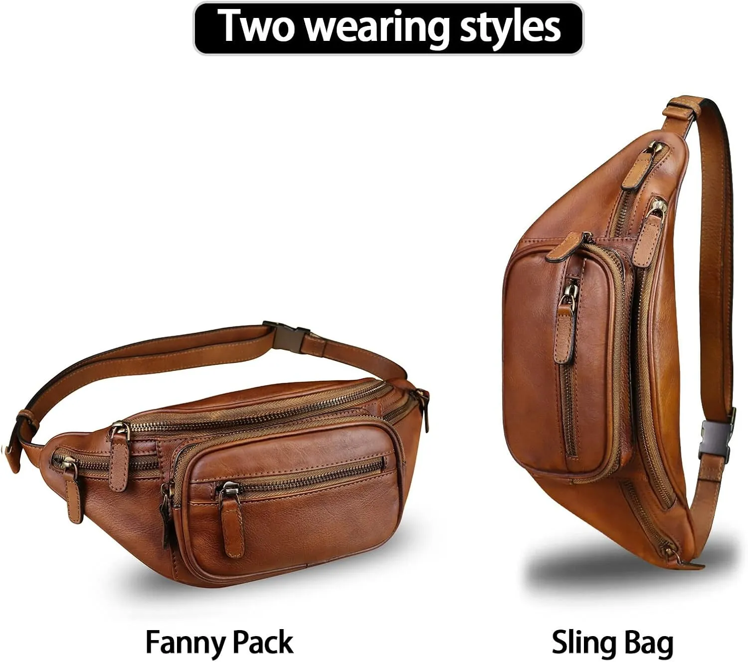 Genuine Leather Fanny Pack for Women and Men Leather Waist Bag Fashion Sling Bag Shoulder Crossbody Bag Sling Backpack (Brown)