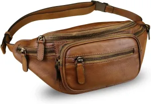 Genuine Leather Fanny Pack for Women and Men Leather Waist Bag Fashion Sling Bag Shoulder Crossbody Bag Sling Backpack (Brown)