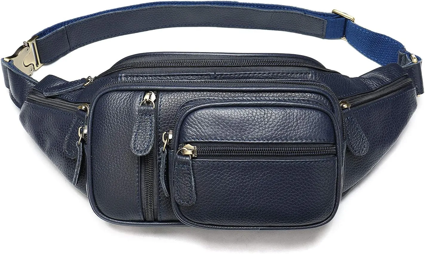 Genuine Leather Large Fanny Pack Waterproof Hip Belt Bag Cowhide Waist Bag Crossbody Sling Backpack Dark Blue