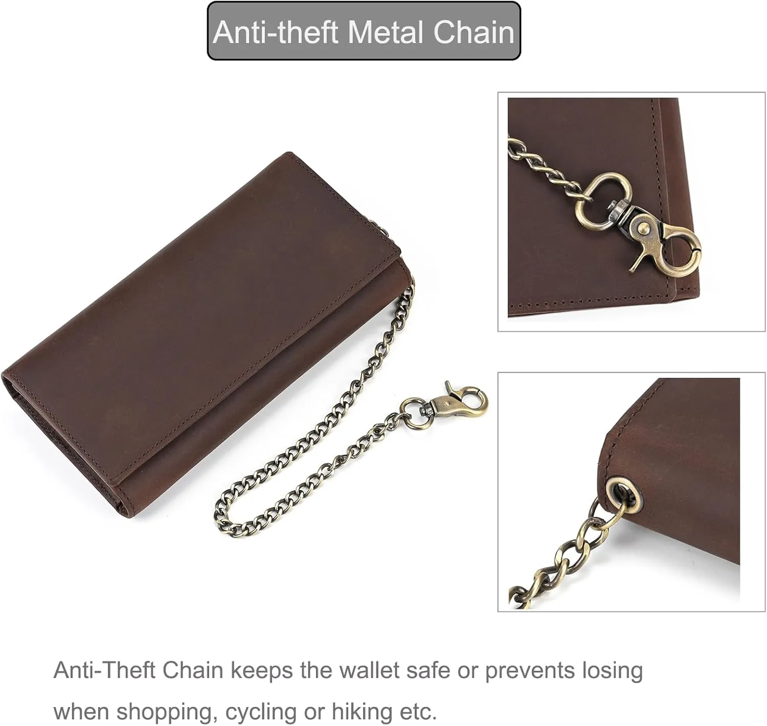Genuine Leather Long Wallet for Men, Large Capacity Purse Clutch Bag Handbag Checkbook Cash Credit Cards Phone Holder