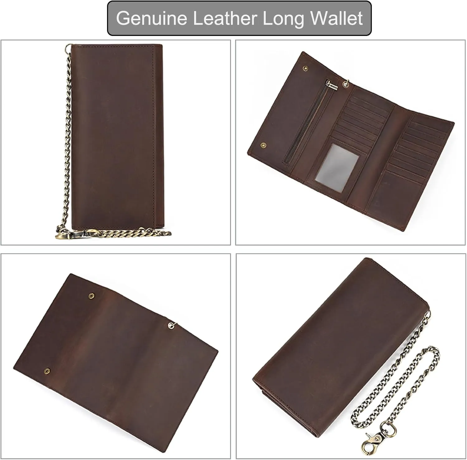 Genuine Leather Long Wallet for Men, Large Capacity Purse Clutch Bag Handbag Checkbook Cash Credit Cards Phone Holder
