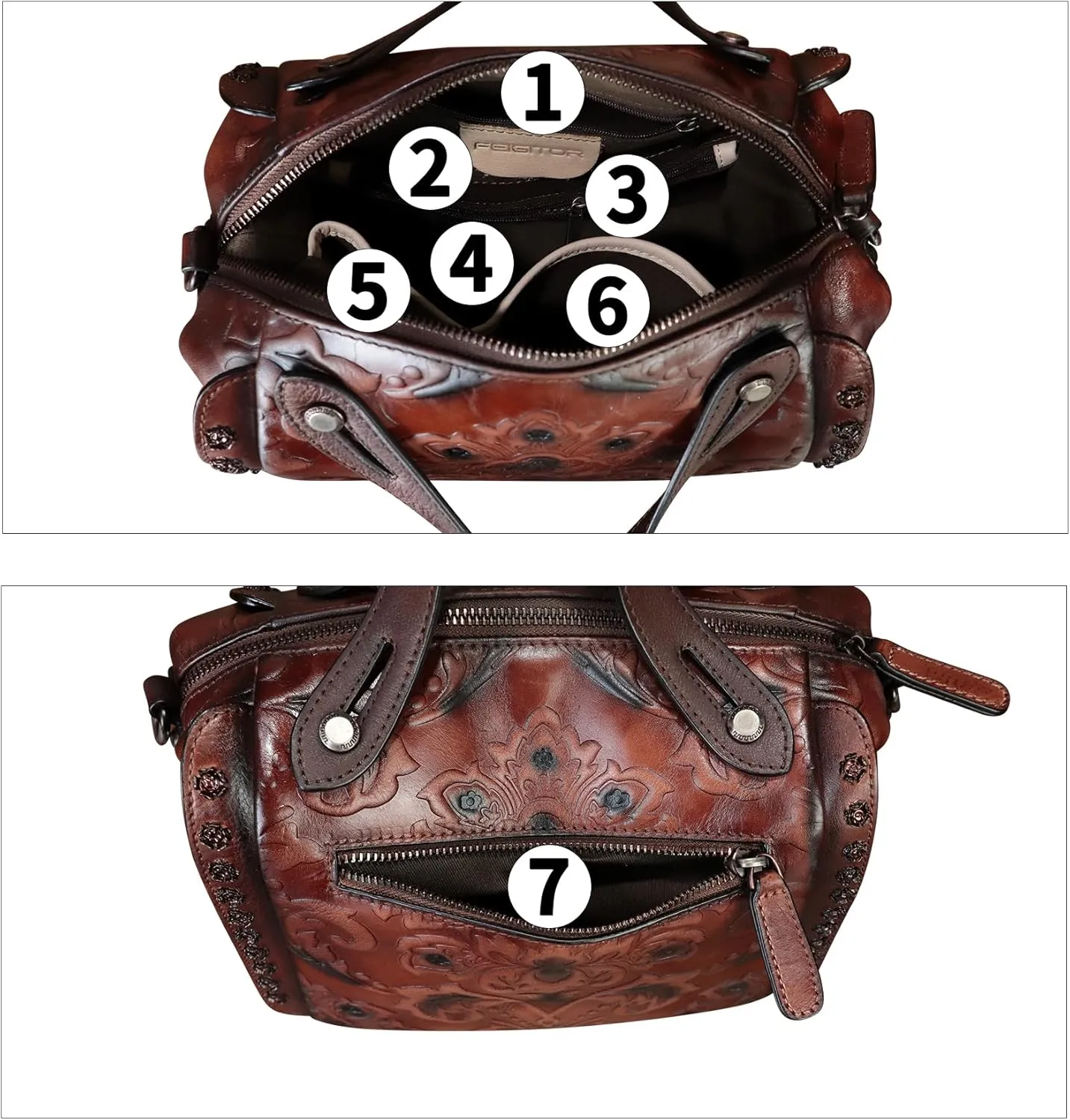 Genuine Leather Purses and Handbags for Women Vintage Embossed Leather Satchel Bags Shoulder Bag Crossbody with Strap