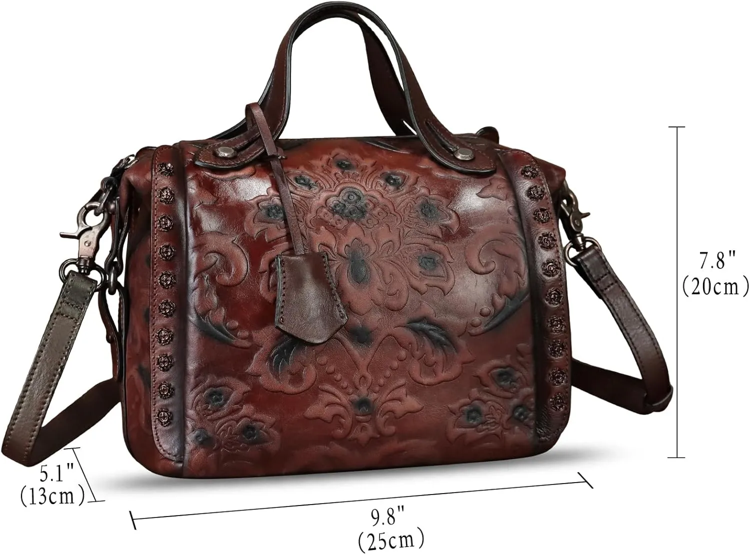 Genuine Leather Purses and Handbags for Women Vintage Embossed Leather Satchel Bags Shoulder Bag Crossbody with Strap