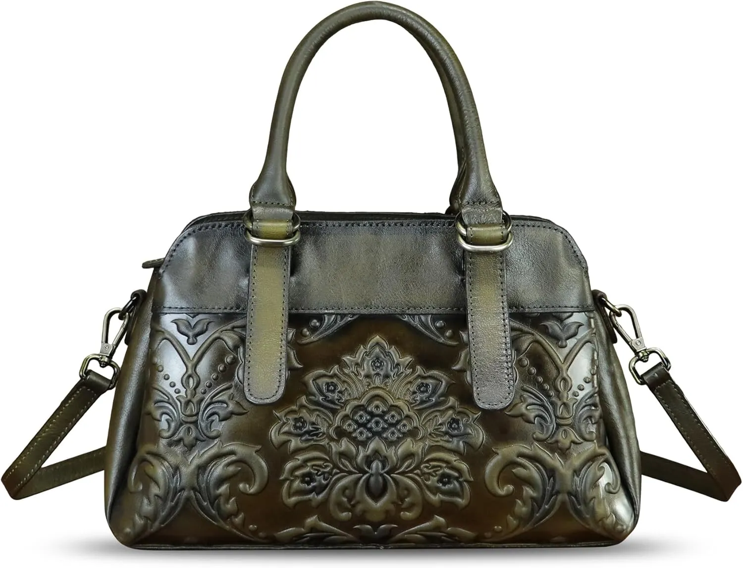 Genuine Leather Purses and Handbags for Women Vintage Embossed Leather Shoulder Bag Crossbody Satchel Bags with Strap