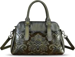 Genuine Leather Purses and Handbags for Women Vintage Embossed Leather Shoulder Bag Crossbody Satchel Bags with Strap