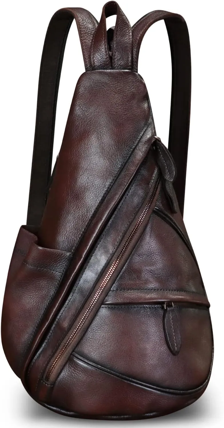 Genuine Leather Sling Bag for Men and Women Leather Sling Backpack Purses Chest Bag Crossbody Shoulder Fanny Bag