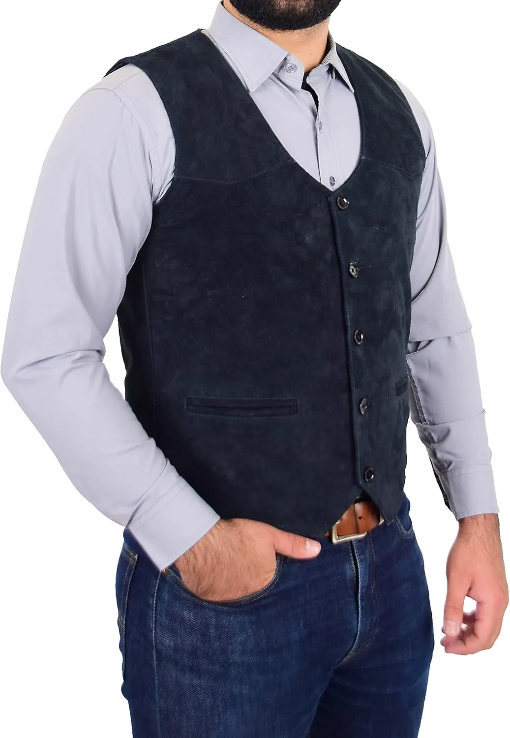 Genuine Suede Waistcoat For Mens Classic Style Soft Vest Gilet Cole Navy