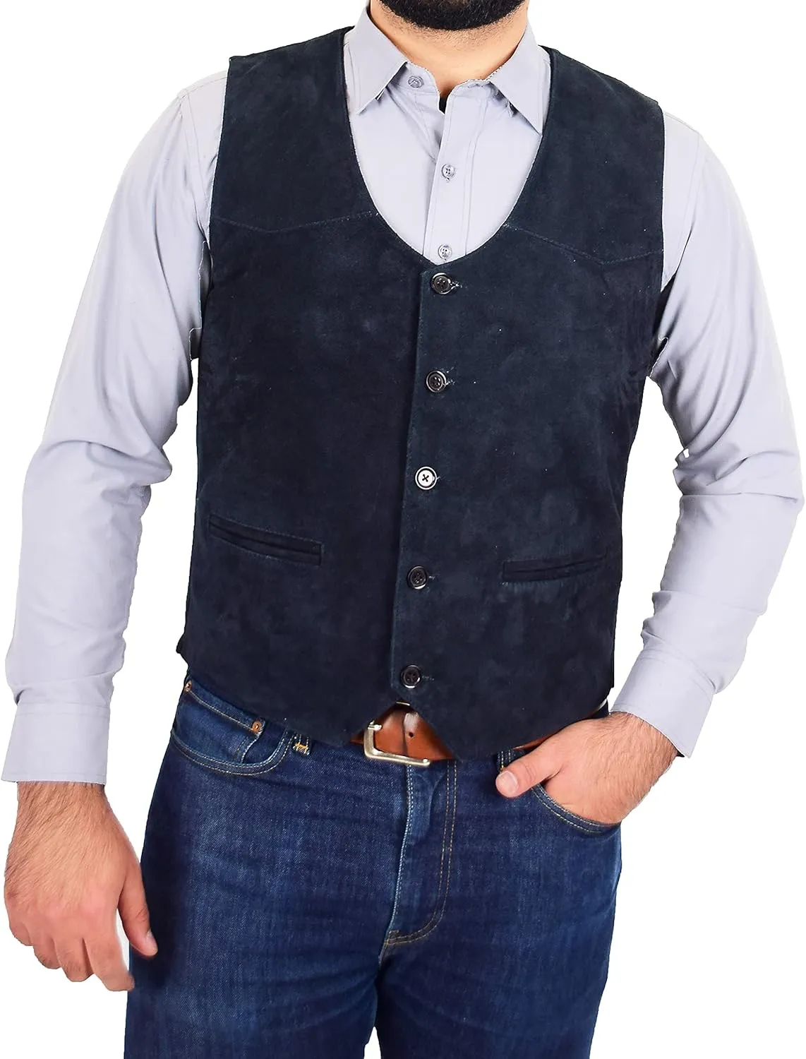 Genuine Suede Waistcoat For Mens Classic Style Soft Vest Gilet Cole Navy