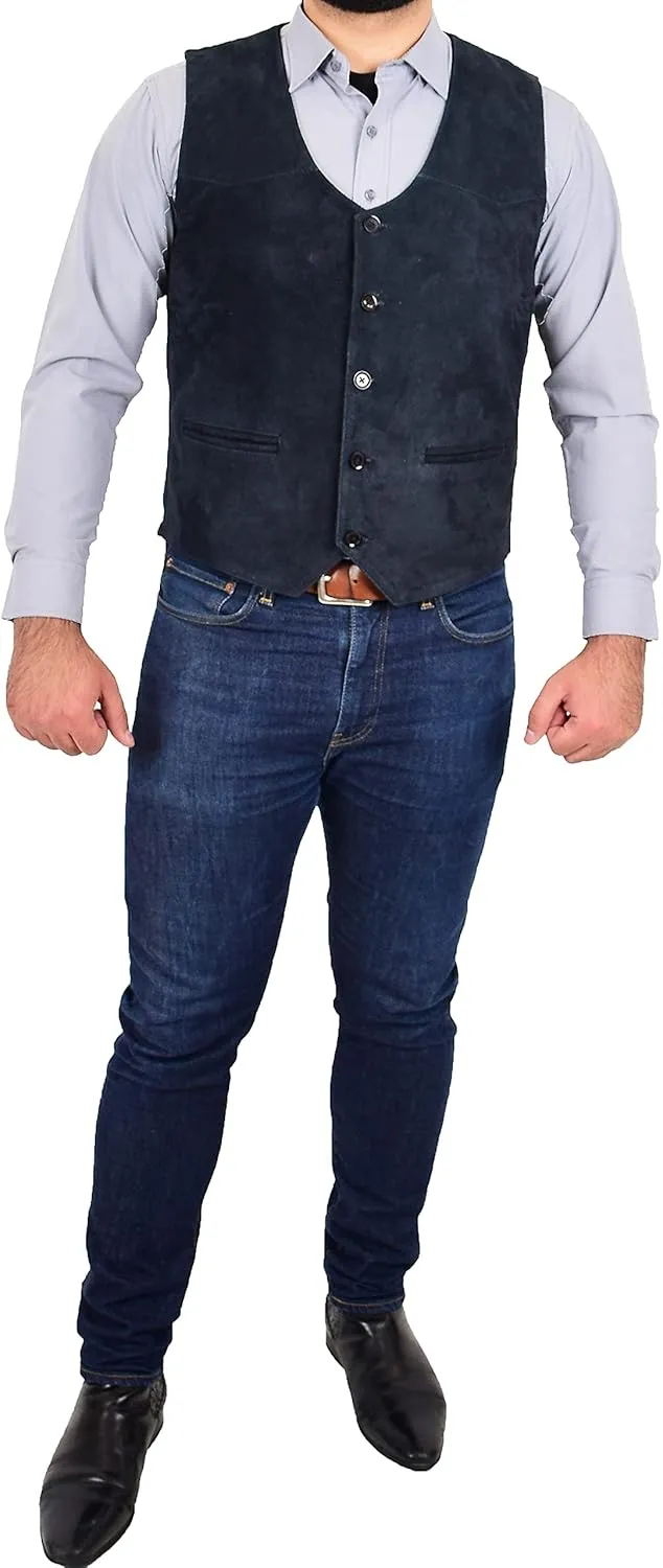 Genuine Suede Waistcoat For Mens Classic Style Soft Vest Gilet Cole Navy