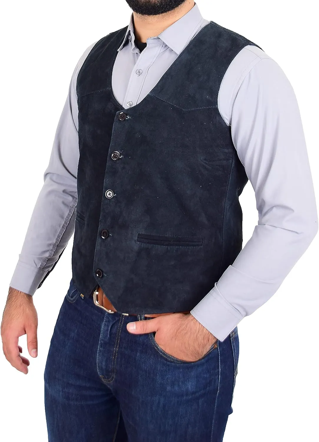 Genuine Suede Waistcoat For Mens Classic Style Soft Vest Gilet Cole Navy