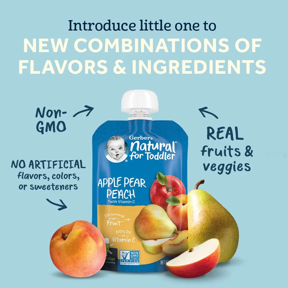 Gerber Baby Food Pouches, Toddler 12  Months, Fruit & Yogurt Peaches & Cream, 3.5 Ounce (Pack of 12)