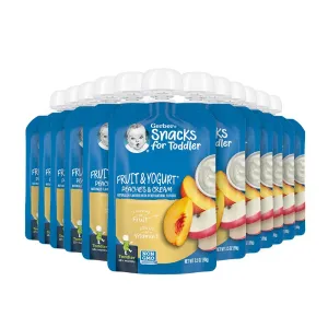Gerber Baby Food Pouches, Toddler 12  Months, Fruit & Yogurt Peaches & Cream, 3.5 Ounce (Pack of 12)