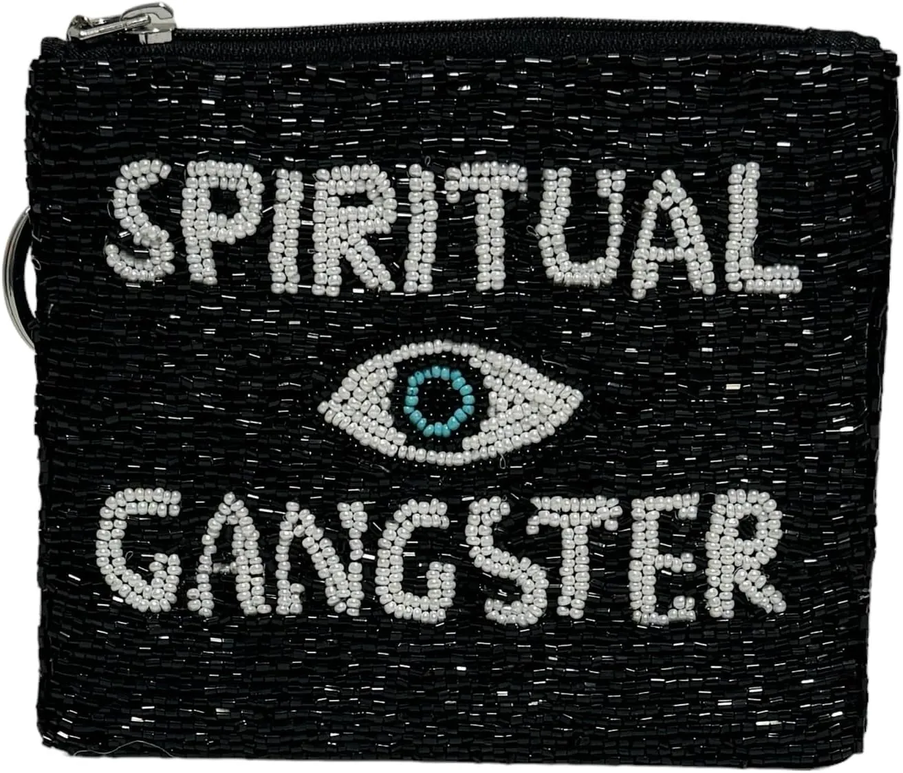 Gigi&Jen Spiritual Ganster Beaded Coin Purse, Small Wallets for Women, Embroidered Zipper Pouch, Birthday Gifts, Cute Pouch Purse,Keyring, Black