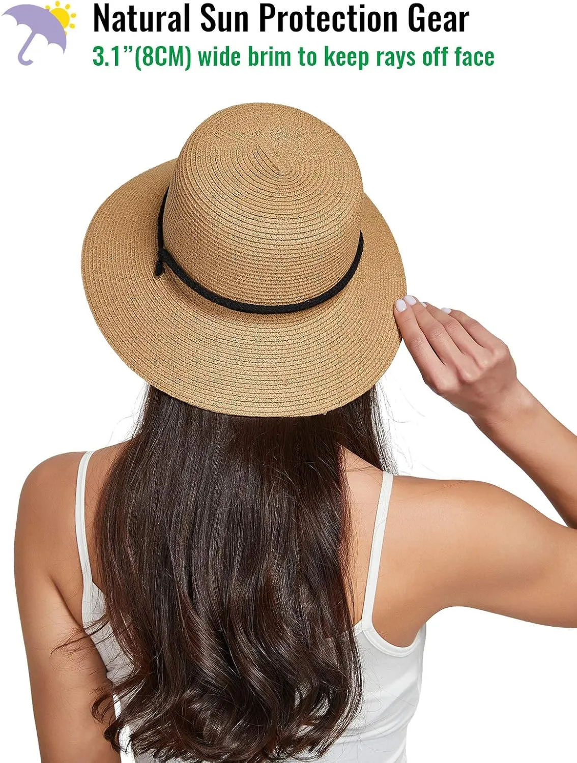 Gisdanchz Women Wide Brim Straw Hat with Chin Strap for Summer UV Sun Protect