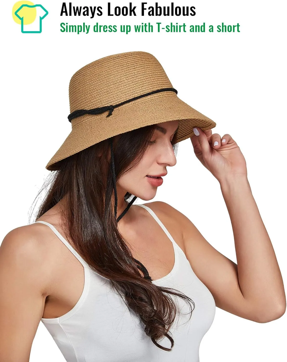 Gisdanchz Women Wide Brim Straw Hat with Chin Strap for Summer UV Sun Protect