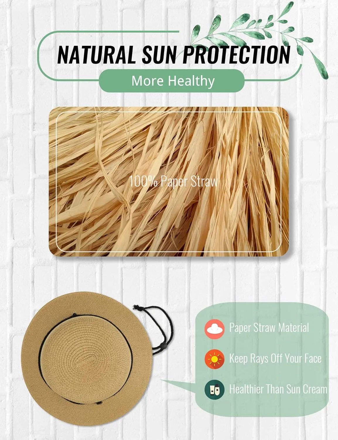 Gisdanchz Women Wide Brim Straw Hat with Chin Strap for Summer UV Sun Protect