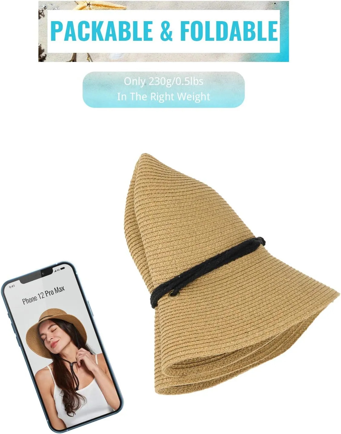 Gisdanchz Women Wide Brim Straw Hat with Chin Strap for Summer UV Sun Protect