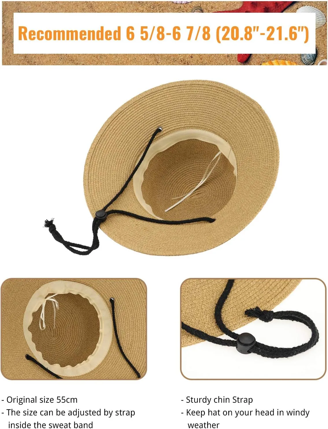 Gisdanchz Women Wide Brim Straw Hat with Chin Strap for Summer UV Sun Protect