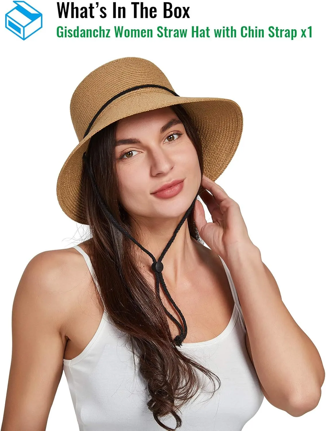 Gisdanchz Women Wide Brim Straw Hat with Chin Strap for Summer UV Sun Protect
