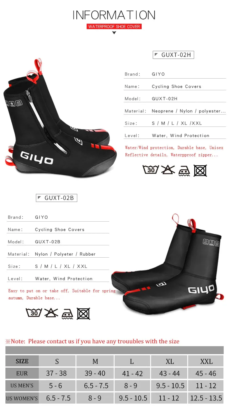 GIYO Waterproof Windproof Fleece Cycling Overshoes for Winter Ride