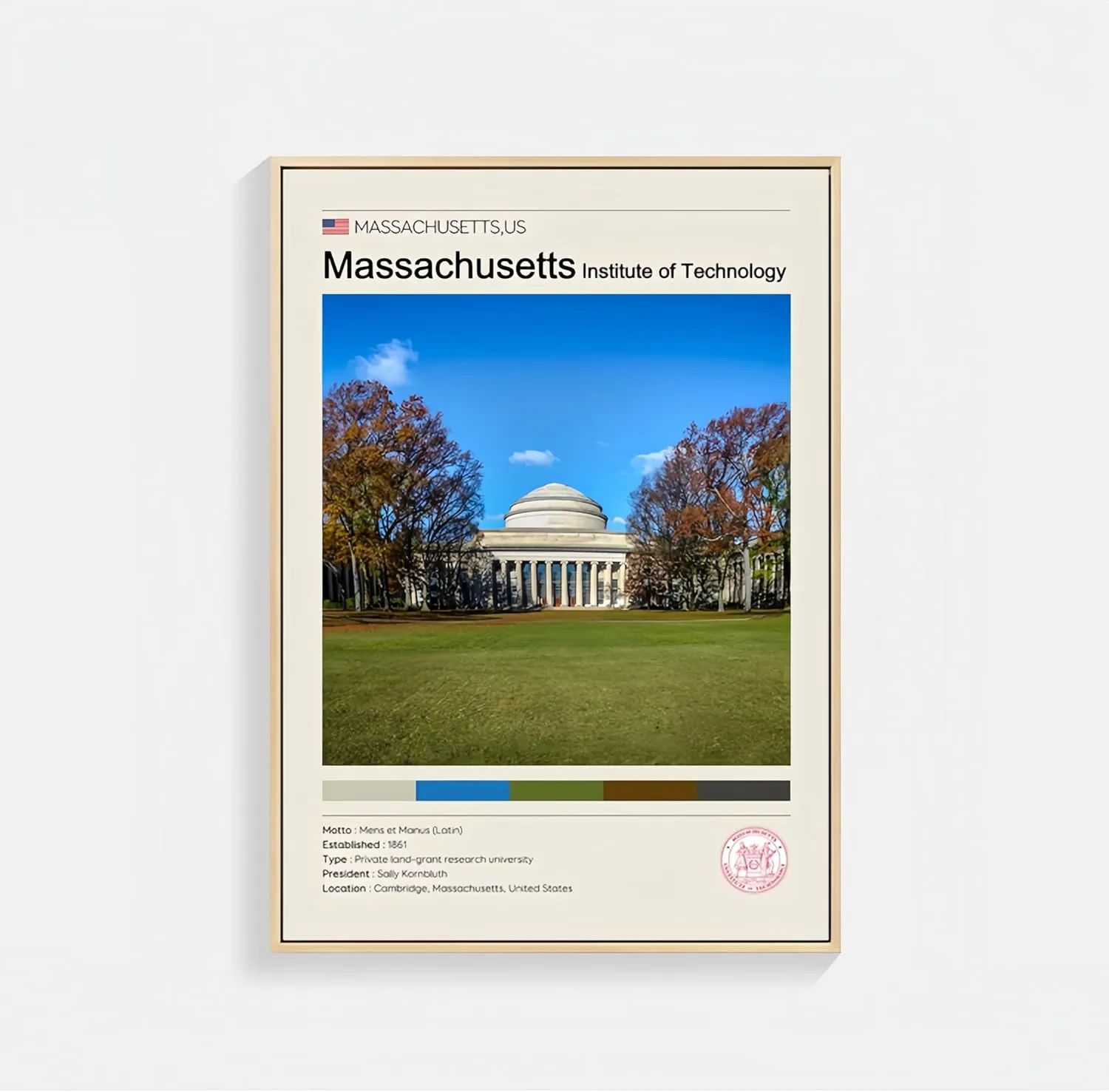 Gleaminglife Decorative Wall Art Of World-Famous Universities – 12x16 Inch Aluminum Frame Harvard, Cambridge, Stanford, MIT Architectural Landscape Paintings For Study Rooms, Classrooms, And Offices (Massachusetts Institute of Technology (MIT))
