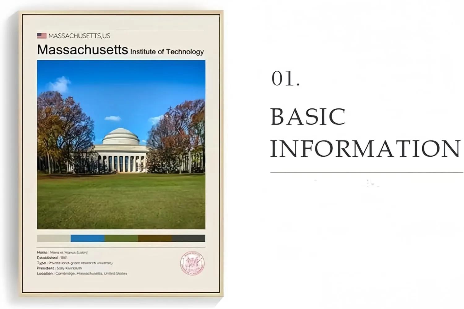Gleaminglife Decorative Wall Art Of World-Famous Universities – 12x16 Inch Aluminum Frame Harvard, Cambridge, Stanford, MIT Architectural Landscape Paintings For Study Rooms, Classrooms, And Offices (Massachusetts Institute of Technology (MIT))
