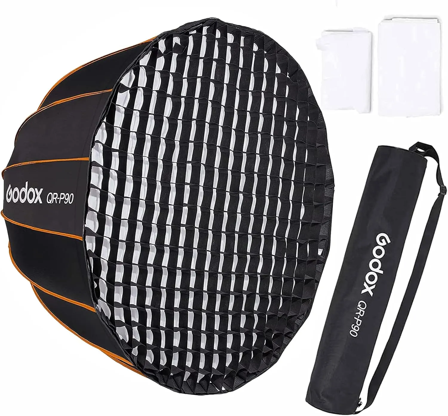 Godox QR-P90G 35.5 Inch Parabolic Softbox Bowens Mount, Quick-Setup Quick-Folding, with Front & Inner Diffuser Grid and Carrying Bag for Photo Studio Portrait Video Shooting