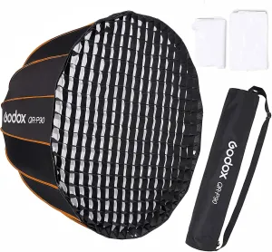 Godox QR-P90G 35.5 Inch Parabolic Softbox Bowens Mount, Quick-Setup Quick-Folding, with Front & Inner Diffuser Grid and Carrying Bag for Photo Studio Portrait Video Shooting