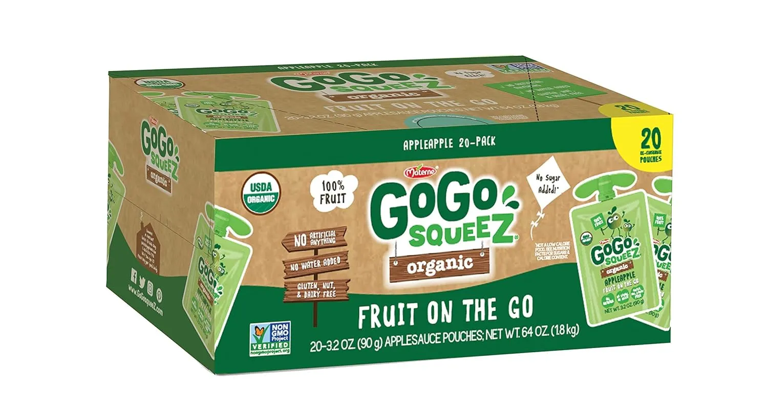 GoGo SqueeZ Organic Applesauce, Gluten Free, 20 Ct