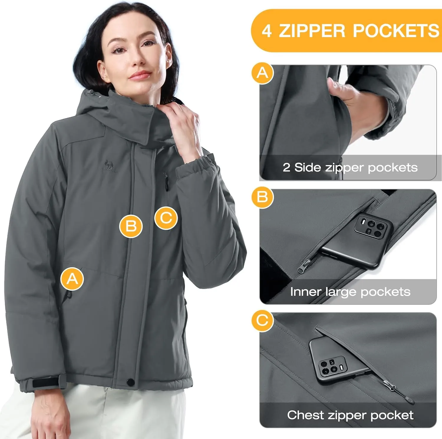 GOLDEN CAMEL Women's Winter Jacket Windproof Ski Snow Jacket Waterproof Thicken Parka Rain Jacket Warm Puffer Coat