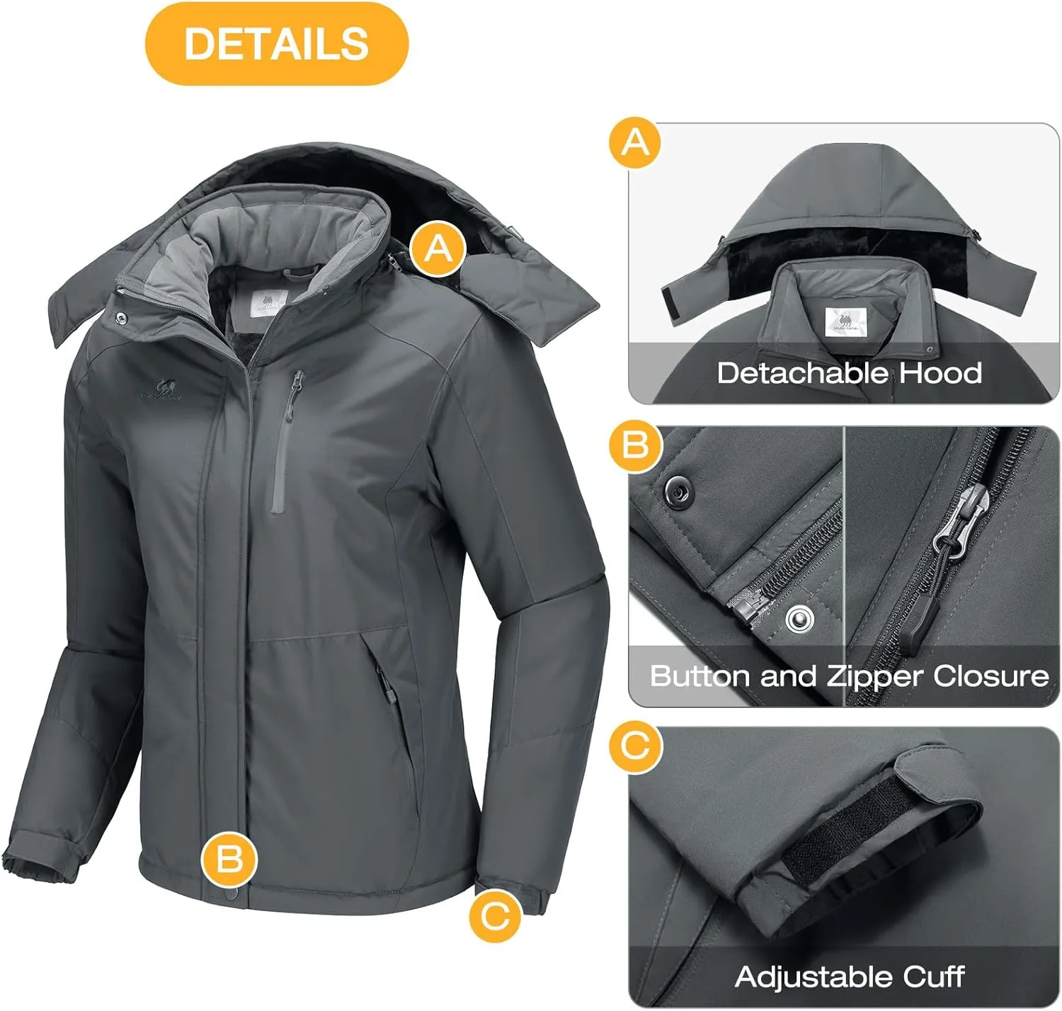 GOLDEN CAMEL Women's Winter Jacket Windproof Ski Snow Jacket Waterproof Thicken Parka Rain Jacket Warm Puffer Coat