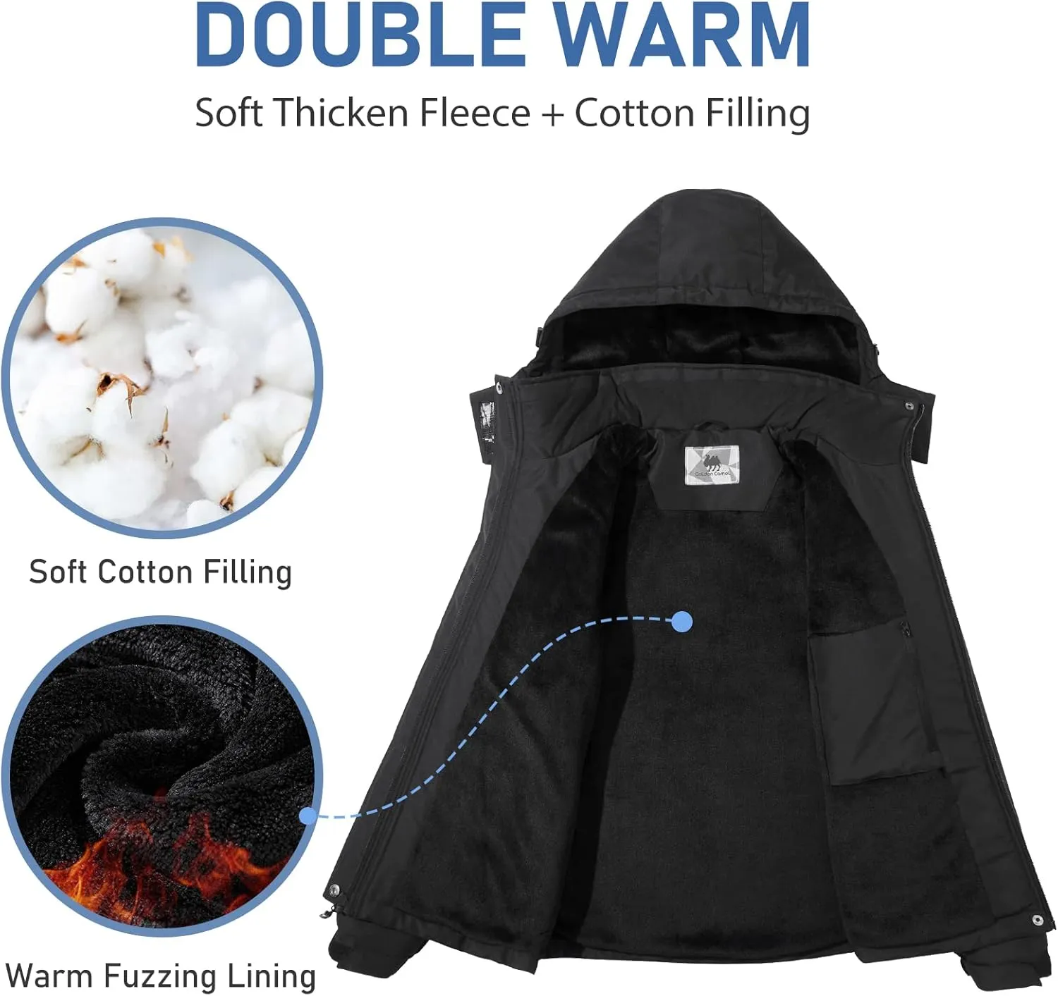 GOLDEN CAMEL Women's Winter Jacket Windproof Ski Snow Jacket Waterproof Thicken Parka Rain Jacket Warm Puffer Coat