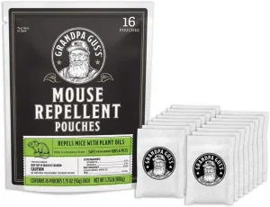 Grandpa Gus's Natural Mouse Repellent Pouches, Cinnamon/Peppermint Oils Repel Mice from Nesting & Freshen Air in Home/Cabin/Boat/Car Storage/RV/Machinery/Shed (16 Pouches)