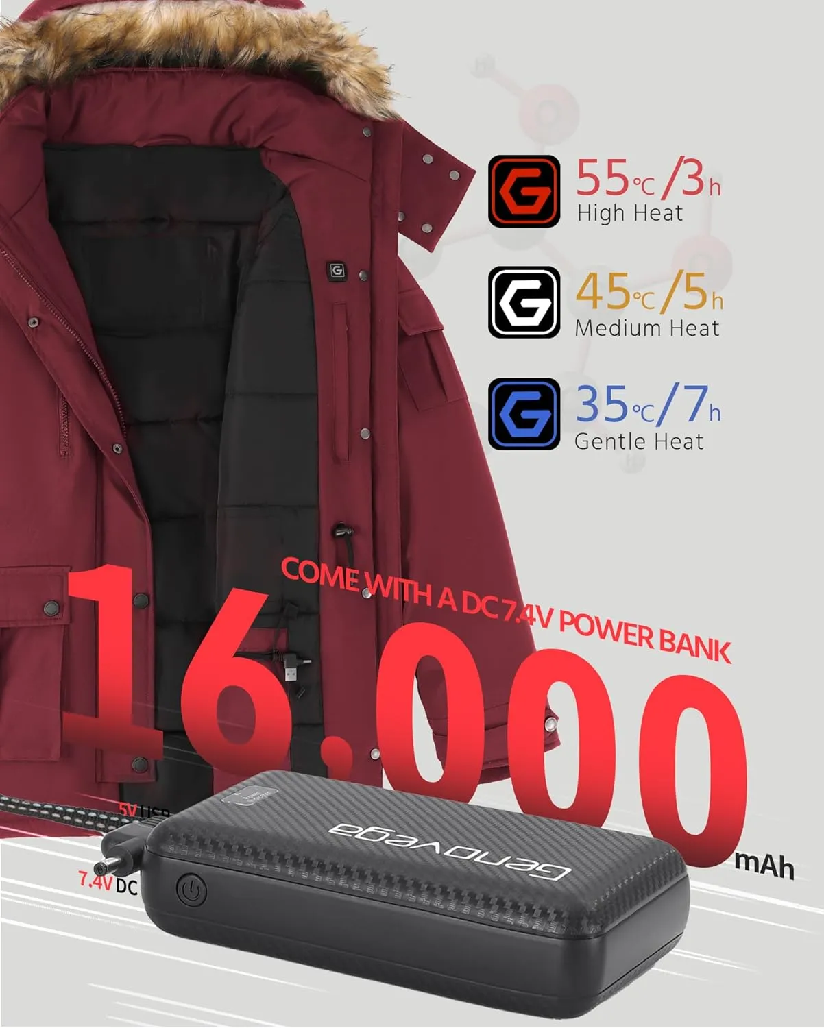 Graphene Heated Jacket for Women with Battery Pack Waterproof Windproof
