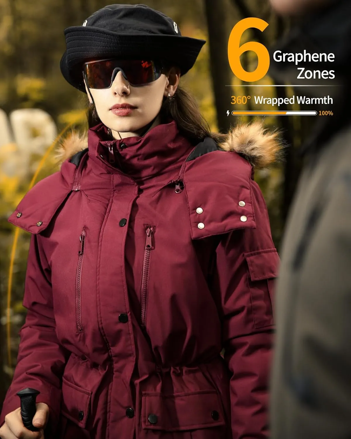 Graphene Heated Jacket for Women with Battery Pack Waterproof Windproof