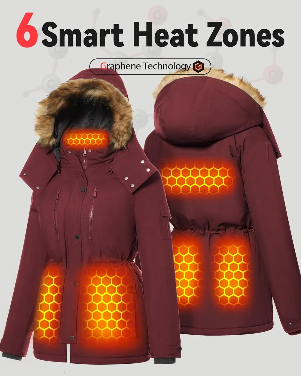 Graphene Heated Jacket for Women with Battery Pack Waterproof Windproof