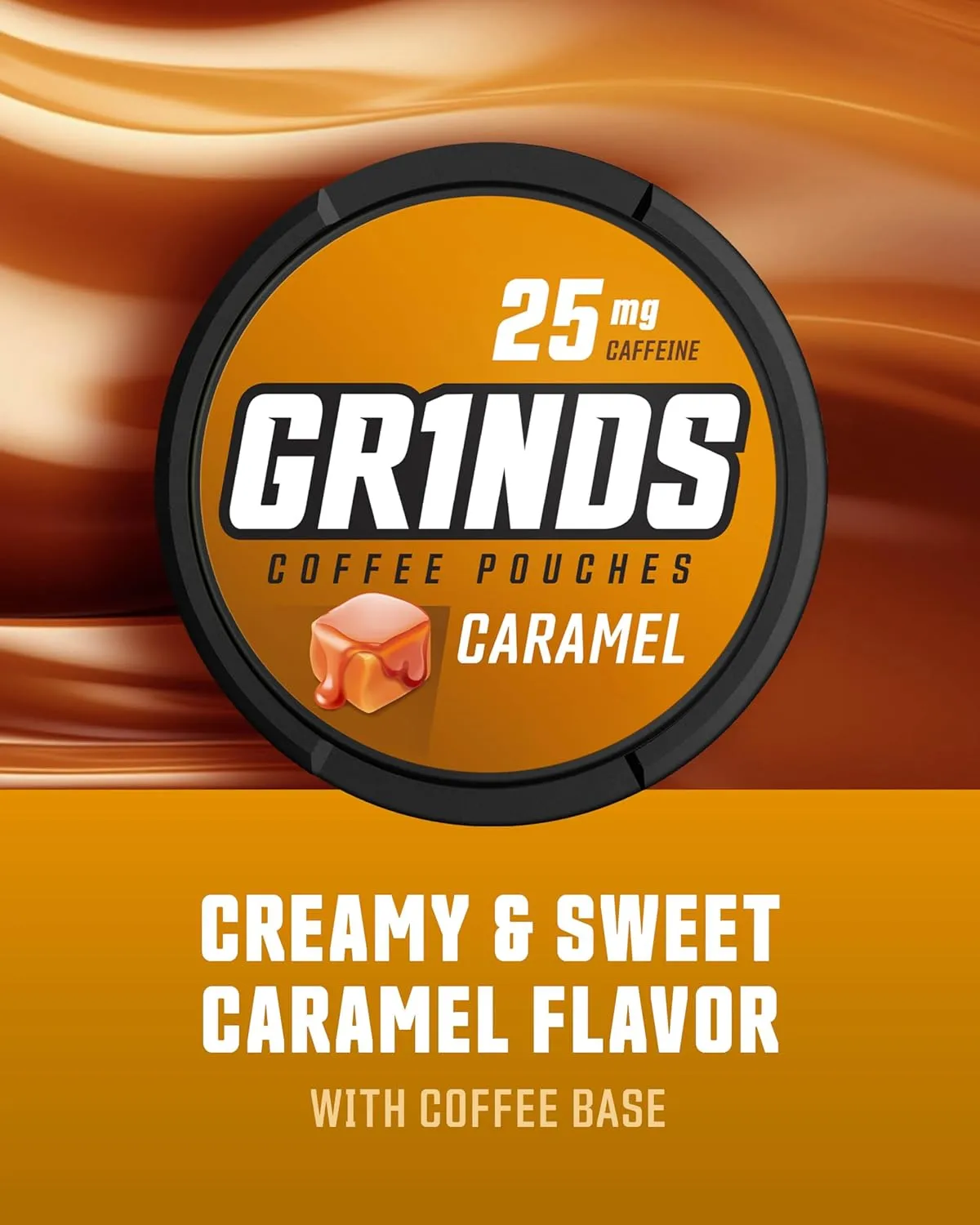 Grinds Coffee Pouches | Tobacco Free, Nicotine Free Healthy Alternative | 3 Cans of Caramel | 18 Pouches Per Can | 1 Pouch eq. 1/4 Cup of Coffee (Caramel)