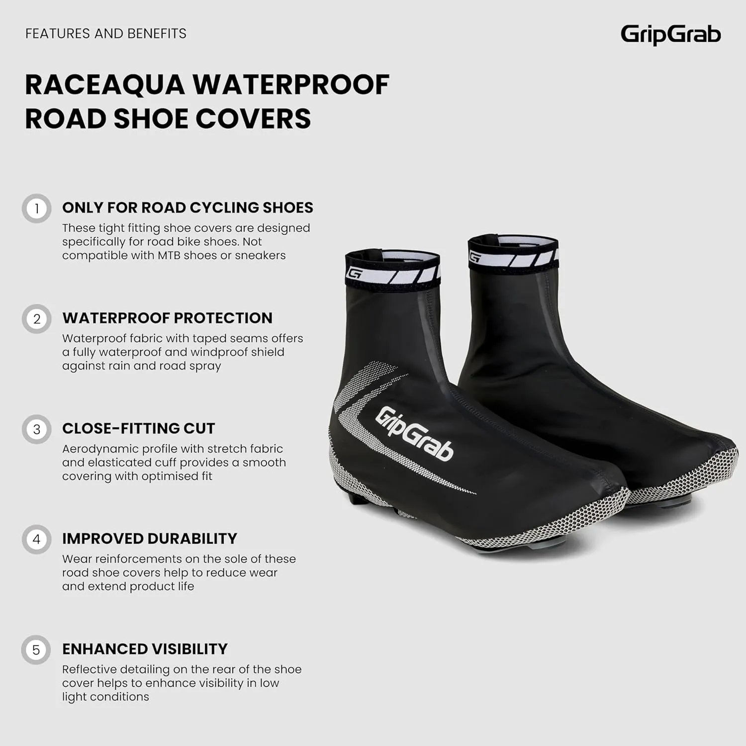 GripGrab RaceAqua Road Bike Waterproof Cycling Shoe Covers Rain Aero Overshoes Windproof Sleek Tight Fitting Gaiters